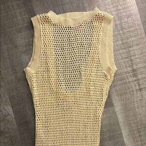 Beige open knit maxi coverup dress